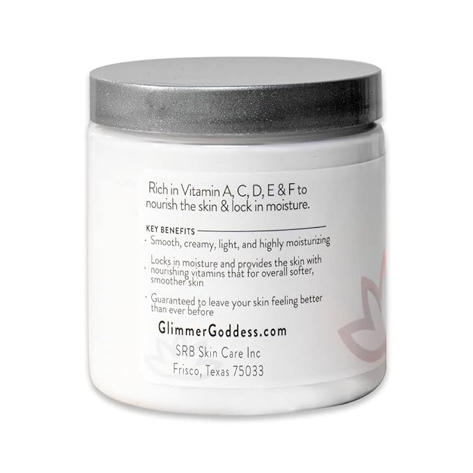 Glimmer Goddess Organic Whipped Body Butter for Women - Moisturizer Cream with Shea & Cocoa Butter, Almonds & Coconut Oil - Rose Geranium Lavender, 8oz