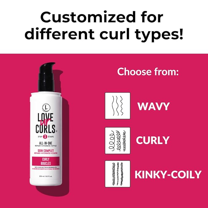 Love Ur Curls All in One Curl Cream Styler, Anti Frizz Curling Cream for Curly Hair, Repair, Define, Hydrate & Style with Shea Butter, 250mL