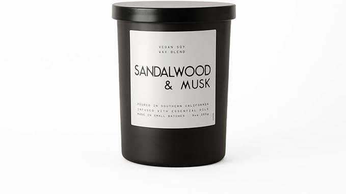 Leoben Co | Masculine Aromas | Small Batch | Soy Wax | 40 Hours | Scented Mens Candles with Natural Essential Oils | Vegan (Sandalwood & Musk)