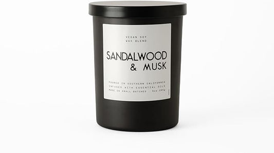 Leoben Co | Masculine Aromas | Small Batch | Soy Wax | 40 Hours | Scented Mens Candles with Natural Essential Oils | Vegan (Sandalwood & Musk)