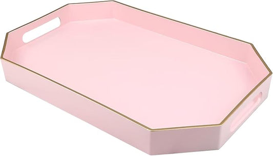 Pink Decorative Tray with Handles, Versatile Serving Tray for Coffee Table, Ottoman, Ideal for Serving, Displaying, Organizing, 15.7"*10.2"*1.57"