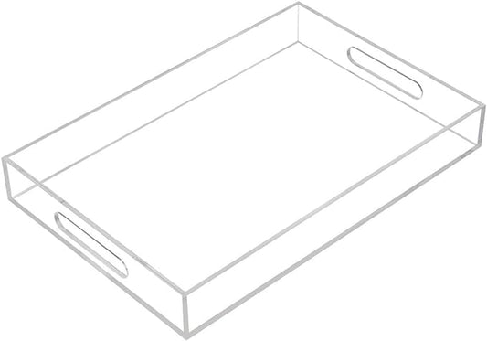 Clear Sturdy Acrylic Serving Tray with Handles-10x15Inch-Serving Coffee,Appetizer,Breakfast,Butler-Kitchen Countertop Tray-Makeup Drawer Organizer-Vanity Table Tray-Ottoman Tray-Decorative Tray