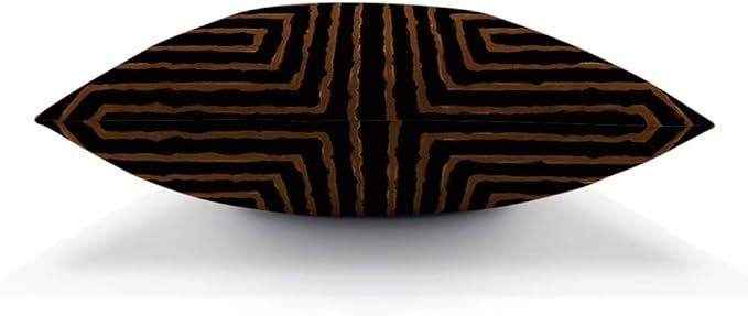 AOYEGO Pouf Maze Tribal African Design Throw Pillow Cover Labyrinth Linear Doodle Brain Mind Game Symmetric Symmetrical Simple Brown Pillow Case 18x18 Inch Decorative Men Women Room Cushion