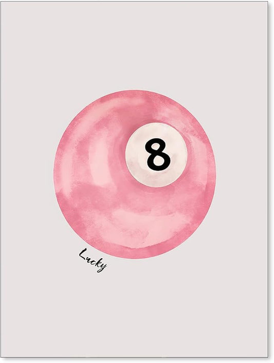 XSCQ Pink 8 Ball Wall Art Vintage Trendy Preppy Pool Ball Posters Minimalist Retro Light Pink Canvas Prints Lucky Number Painting for Girly Bedroom Dorm Wall Decor 08x10 inch Unframed