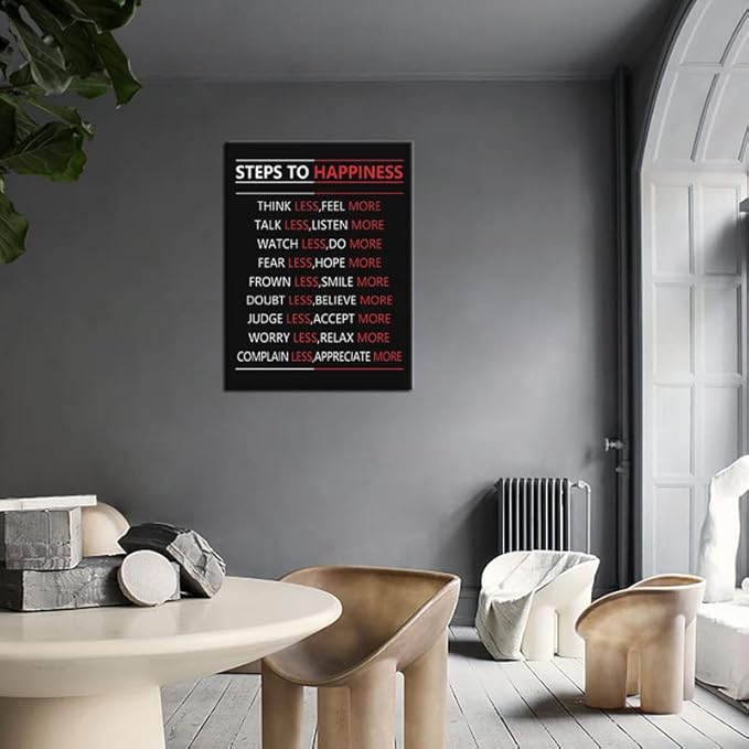 Motivational Wall Art Steps For Happiness Inspirational Positive Poster Inspiring Canvas Painting Prints Wall Pictures for Office Living Room Home Decor Framed Artwork [30''W x 40''H]