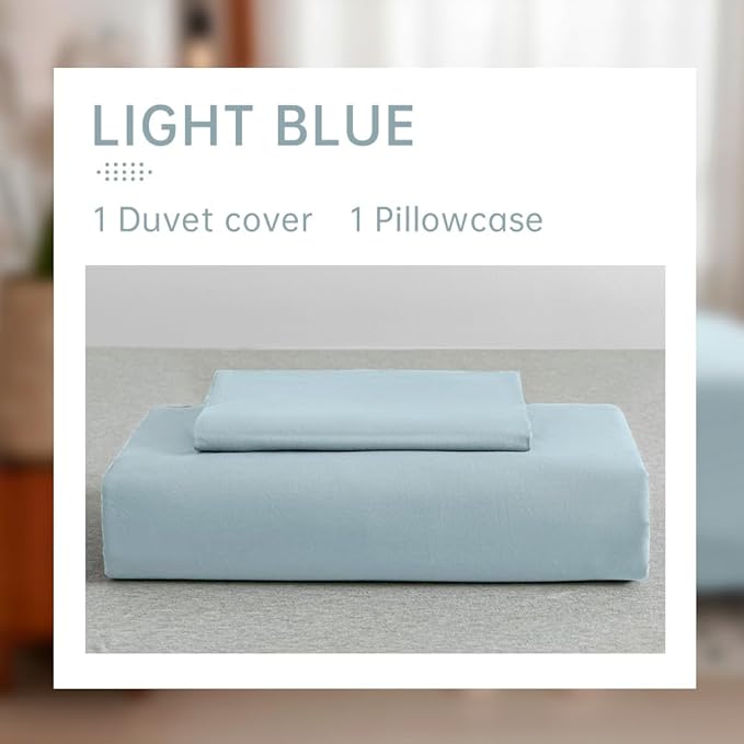 JELLYMONI Cotton Duvet Cover Twin Size - 100% Washed Cotton Comforter Cover, 2 Pieces Breathable Soft Bedding Set with Zipper Closure (Light Blue, 68"x 90")