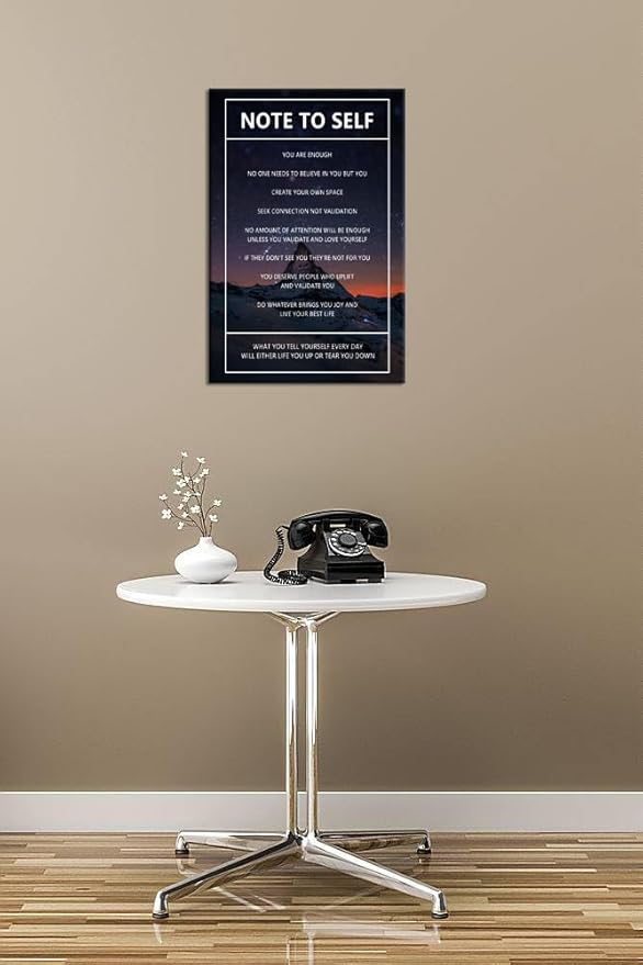 Note to Self Inspirational Wall Art Snow Mountain Starry Sky Motivational Poster Inspiring Canvas Painting Prints Wall Pictures for Home Decor Living Room Office Bedroom Framed Artwork [12''W x 18''H]
