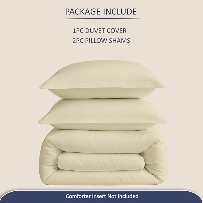 eBeddy Linens Duvet Cover Set Oversized King Plus 120x128 Inch 100% Cotton Soft and Breathable 3 Pieces (1 Duvet Cover & 2 Pillow Shams) Zipper Closure & Corner Ties, Ivory Solid