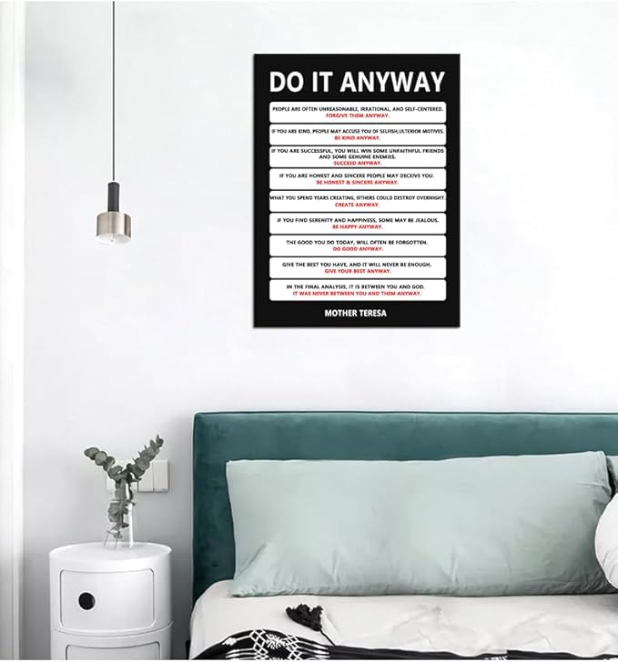 Do It Anyway Motivational Wall Art Inspirational Poster Mother Teresa Quote Canvas Prints Artwork for Office Living Room Modern Home Decor Painting Pictures Stretched and Framed [18''Wx 24''H]
