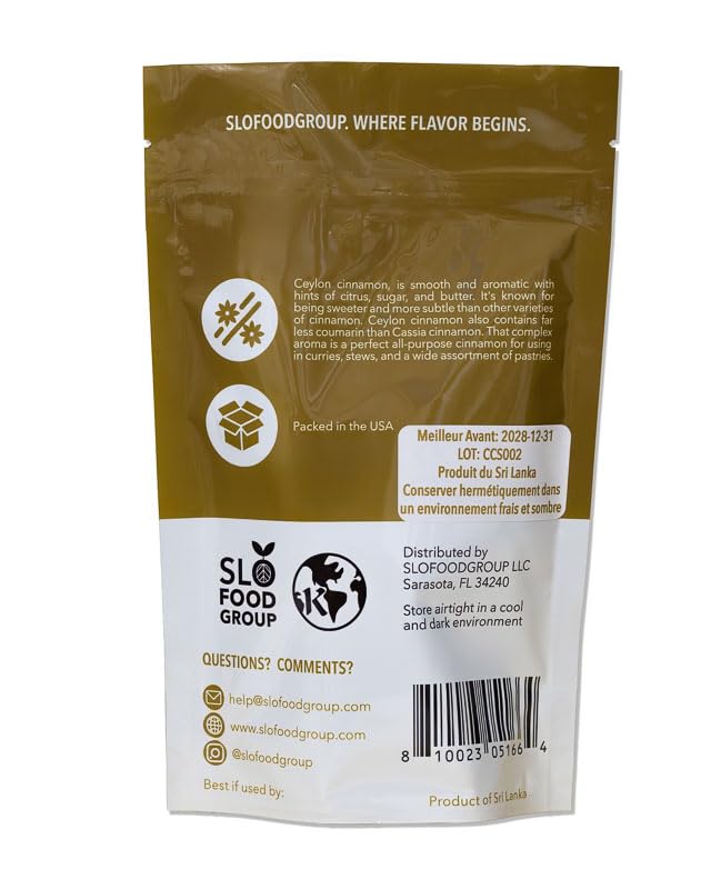 Slofoodgroup Ceylon Cinnamon Sticks - Pure Ceylon Cinnamon Quills 5 Inch Cut Cinnamon Spice from Sri Lanka, True Cinnamon - Cinnamomum Verum, 4 OZ.