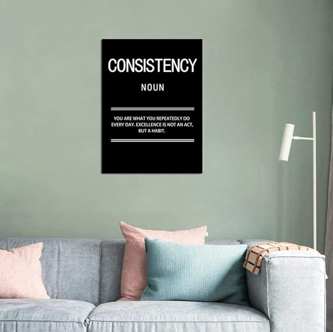 Motivational Poster Consistency Noun Inspirational Canvas Wall Art Print Artwork Painting Picture for Framed Home Decoration Living Room Office Ready to Hang [18''W X 24''H]