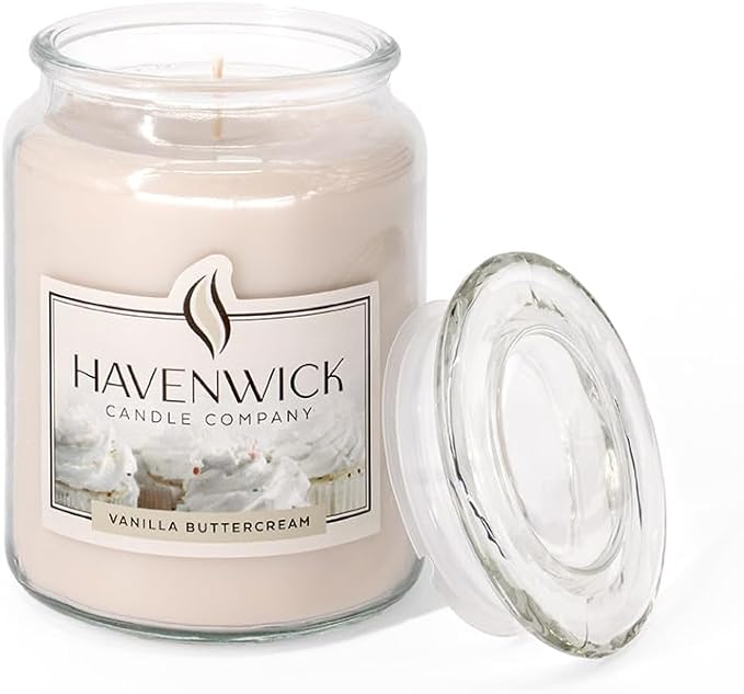 Havenwick Vanilla Buttercream Soy Blend 22-oz Large Jar Candle, Long Lasting 110-130 Hour Burn Time with Single Cotton Wick, Relaxing Scented Candles for New Home Gift & Housewarming Parties