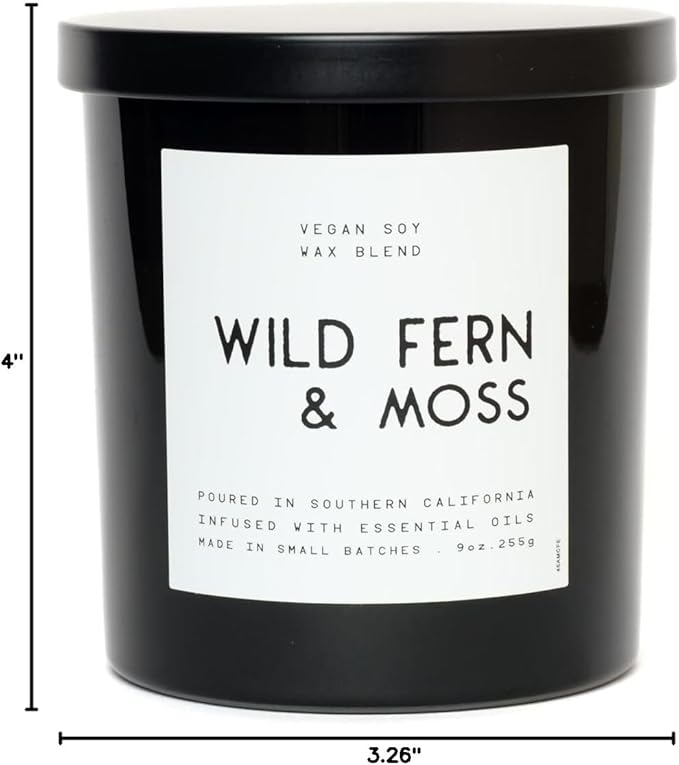| Masculine Aromas 9oz | 50 Hours | Soy Wax | Scented Mens Candles with Natural Essential Oils | Vegan (Wild Fern & Moss)