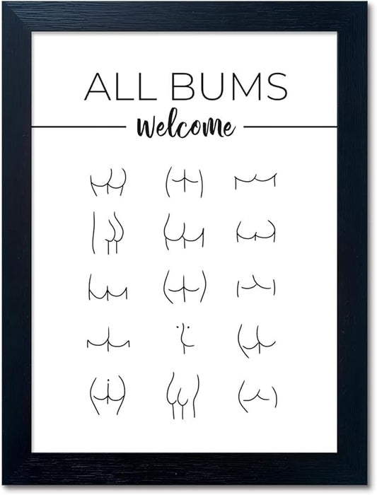 Funny Bathroom Wall Art Black and White Framed Toilet Art Modern Minimalistic Canvas Print Paintings Sign Artwork