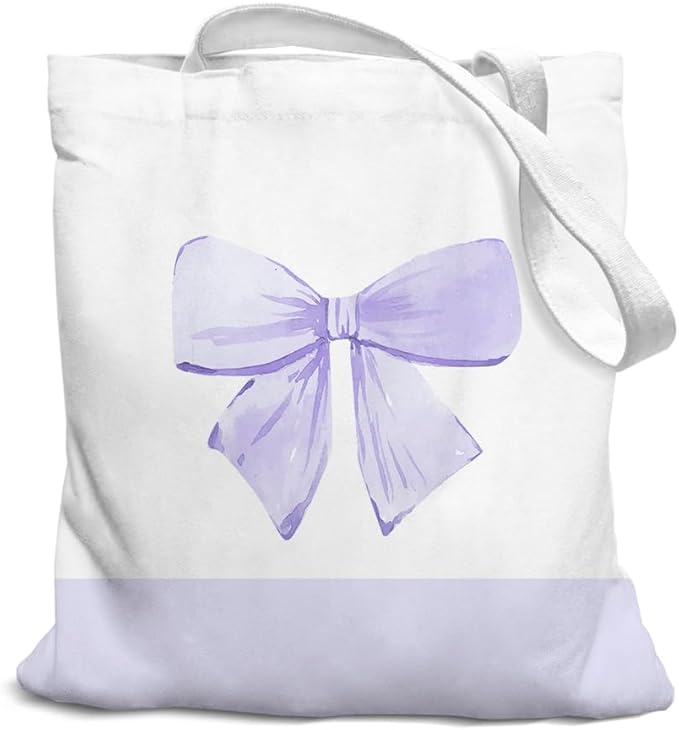 Coquette Pink Bow Preppy Canvas Tote Bag for Women Teens Teen Girls, Pink Bow Girls Tote Bag, Coquette Gifts