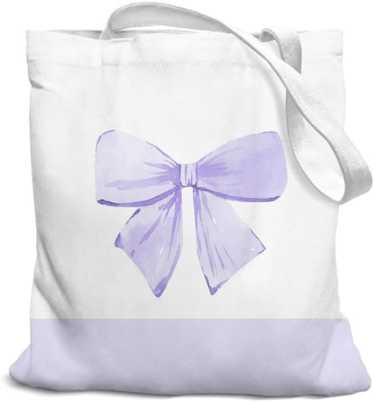 Coquette Pink Bow Preppy Canvas Tote Bag for Women Teens Teen Girls, Pink Bow Girls Tote Bag, Coquette Gifts