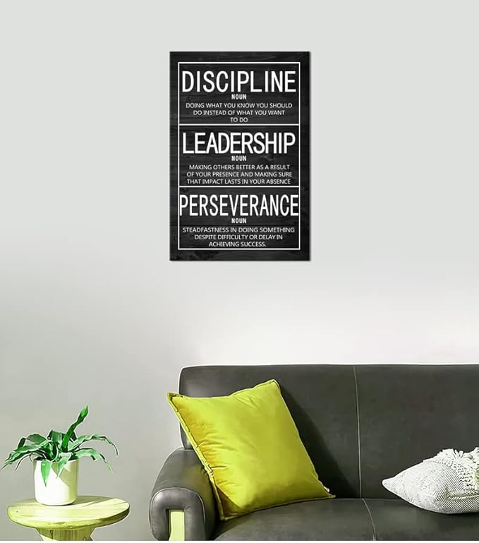 Inspirational Wall Art Discipline Noun Leadership Noun Perseverance Noun Canvas Painting Wall Art Positive Motivational Poster Framed Artwork Prints Picture for Living Room Office [12''Wx 18''H]