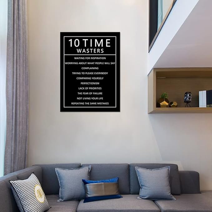 Inspirational Wall Art for Office 10 Time Wasters Motivational Positive Quote Canvas Poster Wall Decor Paintings Wooden Framed Artwork Living Room Bedroom Home Decoration Ready to Hang [30''W x 40''H]