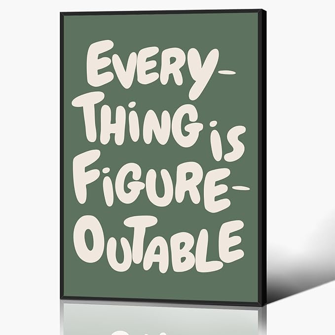 Trendy Sage Green Everything Is Figureoutable Wall Art, Office Motivational Quote Poster Wall Decor, Inspirational Positive Affirmations Wall Decor for Classroom Kids Room 8x12in Framed