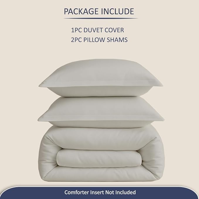 eBeddy Linens Silver Grey Solid Duvet Cover Set Super King 98x108 Size Egyptian Cotton Luxury Soft & Breathable Comforter Cover with Hidden Zipper Closer & Corner Ties Durable and Fade Resistant