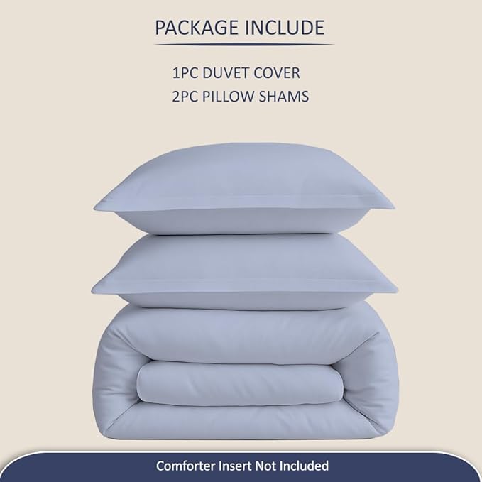 eBeddy Linens Light Blue Solid Duvet Cover Set Super Queen 98x90 Size 800 TC Certified Egyptian Cotton Luxury Soft & Breathable Comforter Cover and 2 Pillow Sham with Zipper Closer & Corner Ties