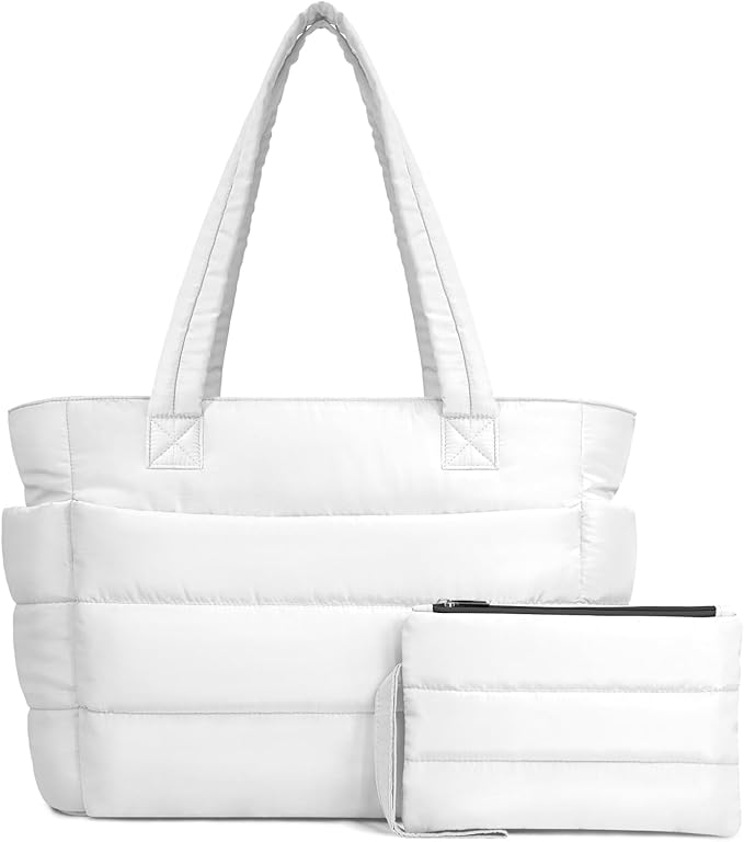 TOPDesign Puffer Tote Bag for Women, Lightweight Puffy Handbag with Compartments, Quilted Shoulder Bag for Work, Travel, Gym