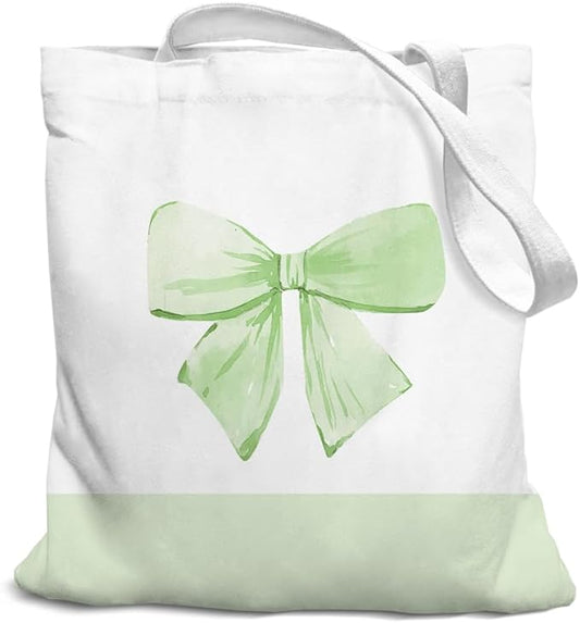 Coquette Pink Bow Preppy Canvas Tote Bag for Women Teens Teen Girls, Pink Bow Girls Tote Bag, Coquette Gifts