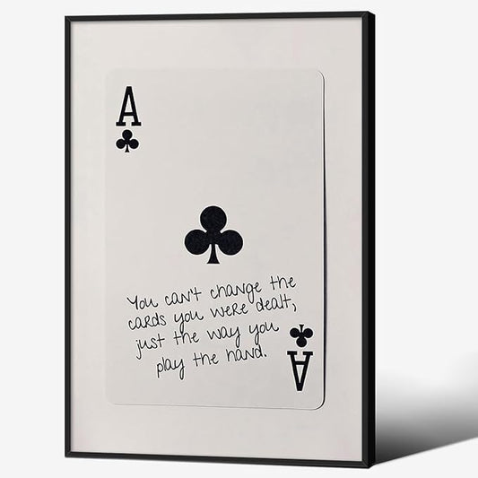 Funky Black and White Lucky Ace Poker Canvas Wall Art Funny Modern Preppy Playing Card Posters 16x24 inch Black Framed Trendy Minimalist Black Art Prints Painting Retro Aesthetic Wall Decor