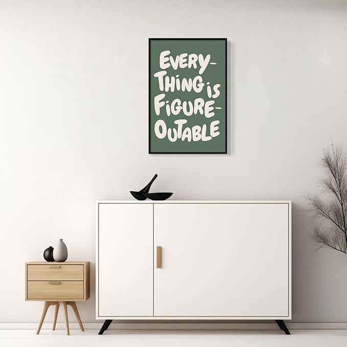 Trendy Sage Green Everything Is Figureoutable Wall Art, Office Motivational Quote Poster Wall Decor, Inspirational Positive Affirmations Wall Decor for Classroom Kids Room 8x12in Framed
