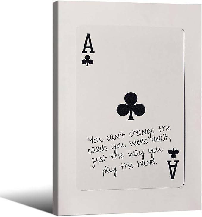 Funky Black and White Lucky Ace Poker Canvas Wall Art Funny Modern Preppy Playing Card Posters 24x36 inch Framed Trendy Minimalist Black Art Prints Painting Retro Aesthetic Wall Decor