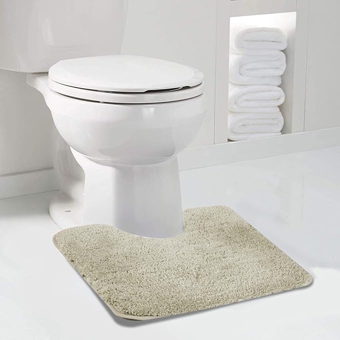 Walensee Bathroom Contour Rug (20x24, Light Tan) Non Slip Bath Mat Water Absorbent Soft Microfiber Shaggy Bathroom Mat Machine Washable Bath Rug U Shape Toilet Rug