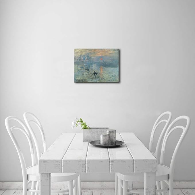Wieco Art Impression Sunrise Canvas Prints Wall Art of Claude Monet Famous Oil Paintings Reproduction Seascape Ocean Sea Beach Pictures for Home Decorations Modern Stretched and Framed Giclee