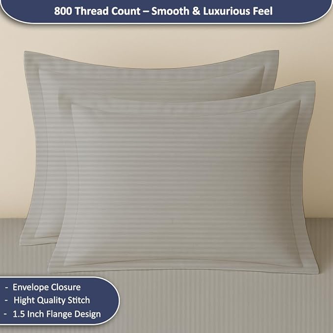 eBeddy Linens 800 TC Ultra Silky Soft Egyptian Cotton Super King Plus 120x120 Size 3-Pieces Duvet Cover Hidden Zipper Closer & Corner Ties Durable and Fade Resistant, Silver Grey Striped