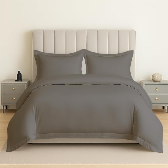 eBeddy Linens Dark Grey Solid Duvet Cover Set Super Queen 98x90 Size 800 TC Certified Egyptian Cotton Luxury Soft & Breathable Comforter Cover and 2 Pillow Sham with Zipper Closer & Corner Ties