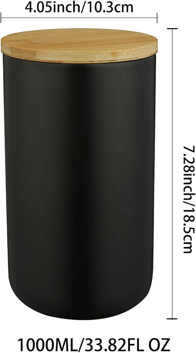 YYW Ceramics Food Storage Jar Canister with Seal Bamboo Lid, Simple Style Kitchen Canister for Food Storage, Store Coffee, Sugar, Tea, Spices and More (Black (33.81oz/1000ml))