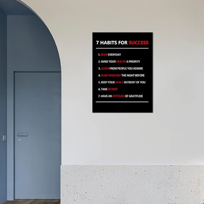 WYJZDZQ8 7 Habits For Success Inspirational Wall Art Motivational Canvas Painting Prints Pictures Poster Inspiring Office Decor Artwork Living Room Gym Decoration Framed Ready to Hang [30''W X 40''H]