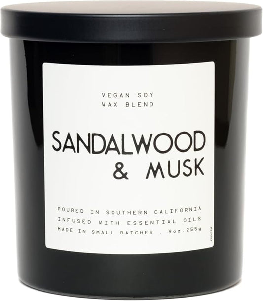 | Masculine Aromas 9oz | 50 Hours | Soy Wax | Scented Mens Candles with Natural Essential Oils | Vegan (Sandalwood & Musk)