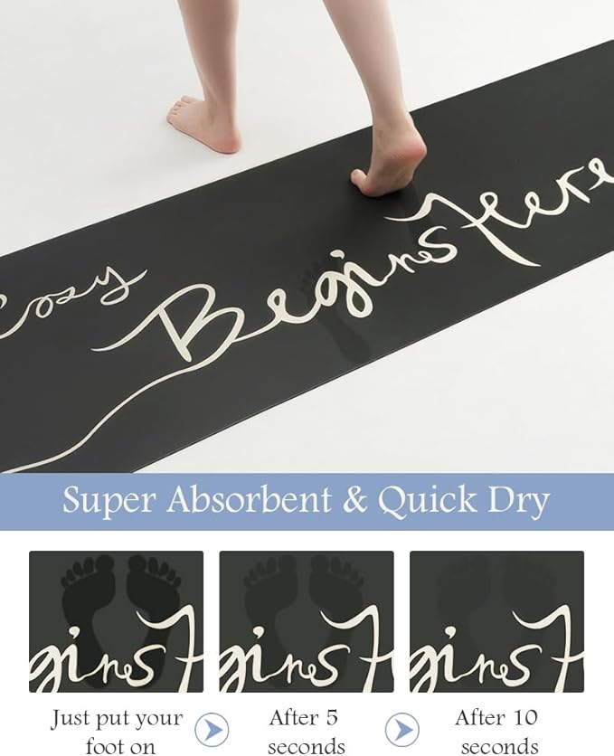 MontVoo-Bath Mat Rug Long Non Slip Super Absorbent Bathroom Runner Stain Resistant Quick Dry Thin Bathroom Mat Fit Under Door-17"x70",Black