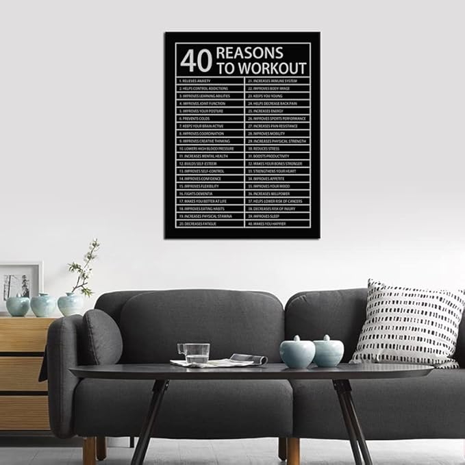 Inspirational Posters Motivational Wall Art 40 Reasons to Workout Picture Prints on Canvas Modern Home Decor Painting Artwork for Living Room Office Stretched and Framed Ready to Hang [30''W x 40''H]