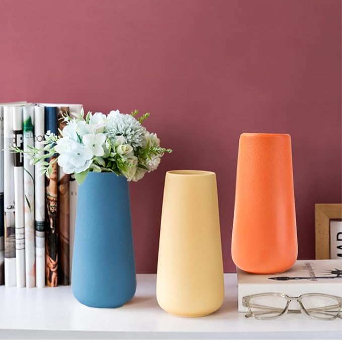 Orange Ceramic Vase, 7.7" H, Minimalist Modern Home Decoration, Matte Design for Fireplace Bedroom Kitchen Living Room Centerpieces Office Desk, Fit for Holding Dried Flowers, Fresh Flowers