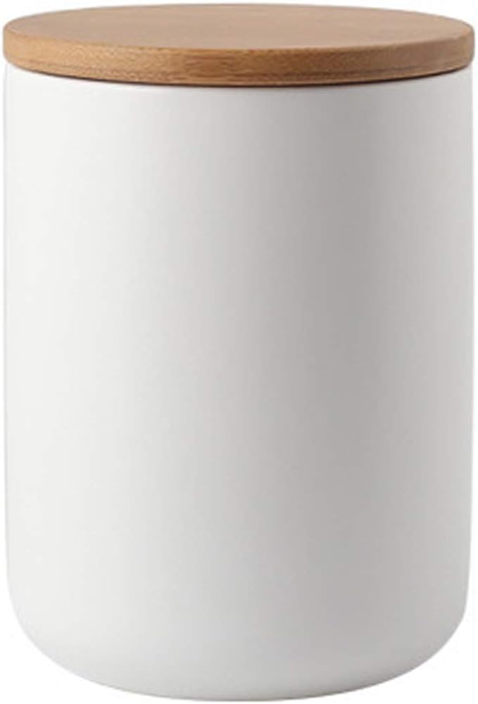 jessie Ceramic Storage Containers with Airtight Seal Bamboo Lids Kitchen Canisters for Tea Spice Seasoning Sugar Coffee (white, 800ml/27 oz)