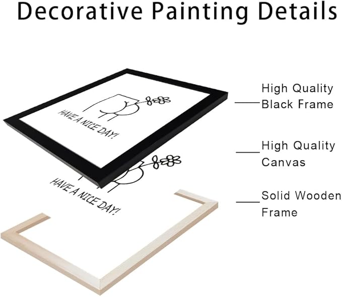 Funny Bathroom Wall Decor, Humoristic Restroom Sign Wall Decor, Black and White Fn Bathroom Wall Art, Framed Minimalist Canvas Print Painting for Decor