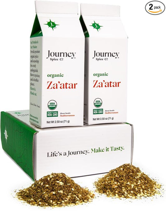 Gourmet Organic Za’atar Spice Blend Gift Set by Journey Spice Co. | Sumac, Sesame Seeds, Oregano, Marjoram, Hyssop | Salt-Free | Non-GMO | 5 oz. (total) | Resealable/Reusable Cap