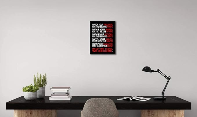 Pyradecor Black Framed Wall Art Watch Your Thoughts Motivational Classroom Poster Modern Canvas Prints Paintings Pictures Artwork for Office Living Room Home Decorations