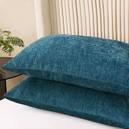 CaliTime Throw Pillow Covers Decorative 20 X 26 Inches Pack of 2 Cozy Chenille Standard Pillow Shams Cases for Couch Sofa Bed Living Room Home Ocean Blue