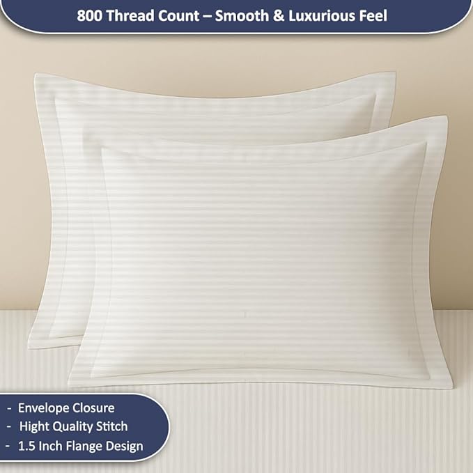 eBeddy Linens Duvet Cover Set Twin/Twin XL Size 68x90 Inch Certified Egyptian Cotton Soft and Lightweight 3 Pieces (1 Comforter Cover & 2 Pillowcase) Zipper Closure & Corner Ties, White Striped