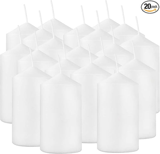 2"x4" High White Pillar Candles, Set of 20, Unscented. Bulk Buy. Ideal for Wedding, Emergency Lanterns, Spa, Aromatherapy, Party