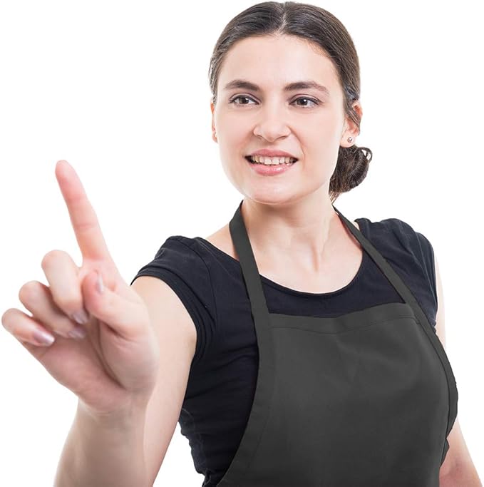 Total 6PCS Black Apron for Wowen Adult Unisex with 2 Pockets-Chef Cooking Baking Kitchen Restaurant Crafting Painting Party Aprons