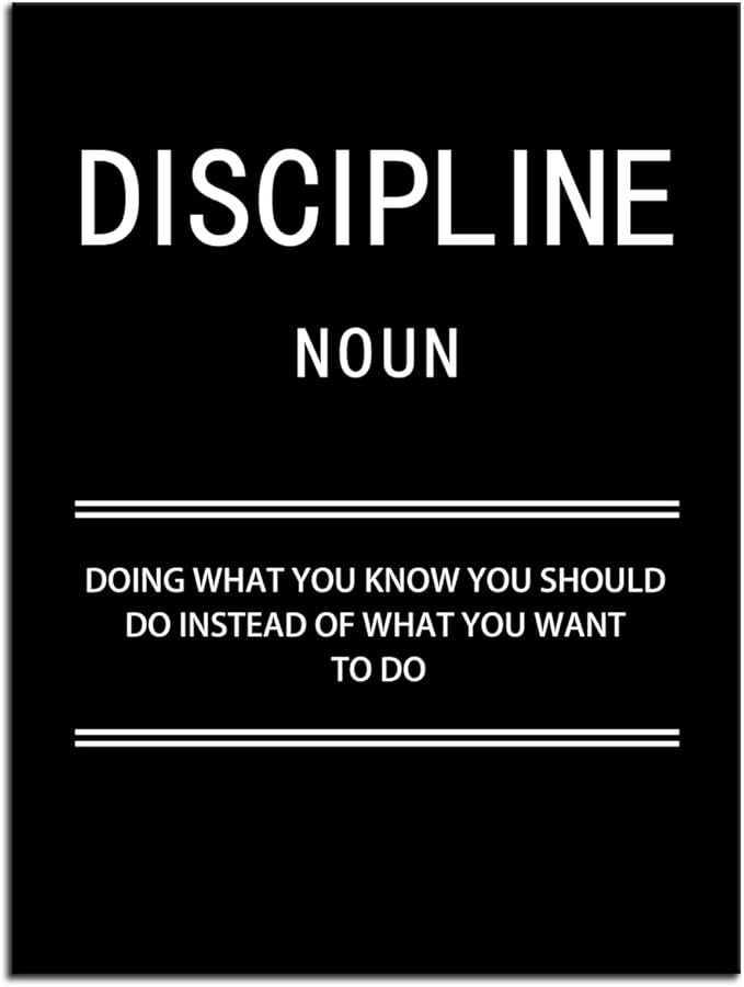 Motivational Discipline Noun Wall Art Poster Inspirational Canvas Positive Wall Art Quotes Discipline Canvas Artwork Picture Print Framed for Home Office Living Room Gym Wall Decor [30''W x 40''H]