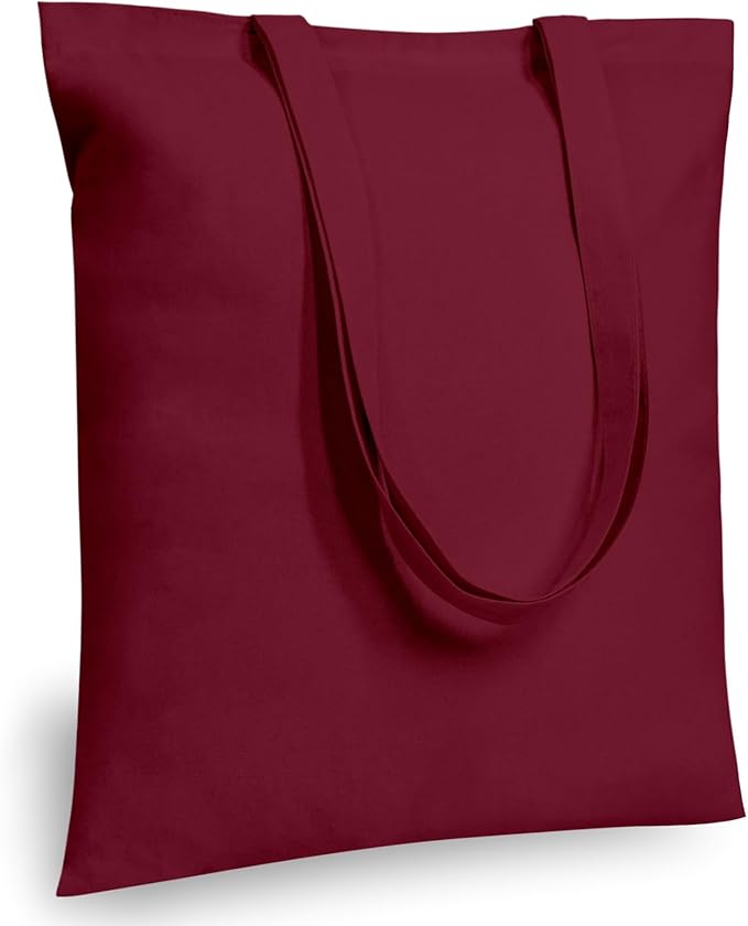 TOPDesign 12-Pack Economical 16"x15" Burgundy Cotton Tote Bags, Lightweight Medium Reusable Grocery Shopping Cloth Bags, Suitable for DIY, Advertising, Promotion, Gift, Activity